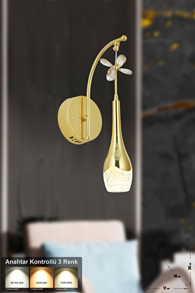 Avizemoda Lale Power Ledli Modern Lüks Duvar Aplik (3 RENK; SARI-BEYAZ-GÜN İŞ...