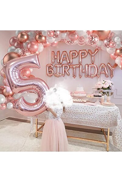 DÜVENCİ TİCARET Set de baloane pentru decorarea zilei de naștere din aur roz ...