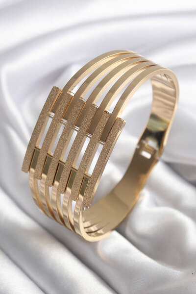 Clariss 316L Steel Gold Color Silvery Thick Rib Model Women's Bracelet - Bj-B...