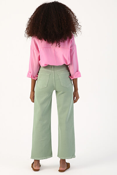 ALLDAY Green Cotton Tasseled Wide Leg Trousers
