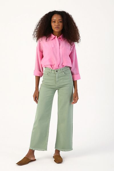ALLDAY Green Cotton Tasseled Wide Leg Trousers