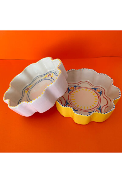 Lenterooi Lente Rooi El Yapımı El Boyaması Seramik Papatya Şekilli Kase -Papa...