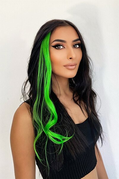 AKOLİFE Neonska boja, bočna kopča za kosu / Zelena boja, valovita / 45 cm