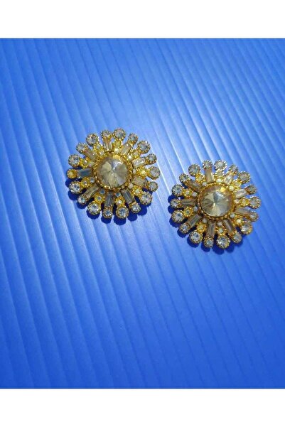 İMREN AKSESUAR Özel Tasarım Kristal Taslı Düğme 3 Cm Light Altın Askı Kaplama...
