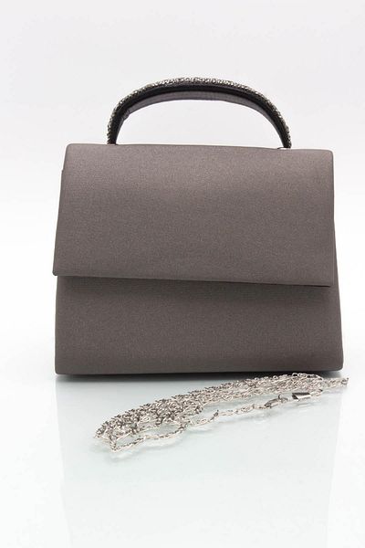 Moda Anna Mini Box Women's Bag with Stone Upholstered Handle 253 Satin Platinum