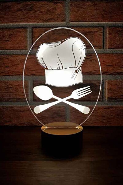 BY-LAMP Şef Aşçı Figürlü Dekoratif Hediye Led Masa Lambası | 7 Işık Rengi | A...
