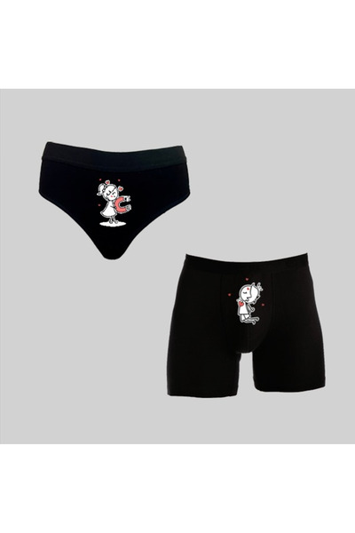 TexKid Kutulu Sevgili Mıknatıs Tasarımlı Eğlenceli Kadın Külot Ve Erkek Boxer İkili Set