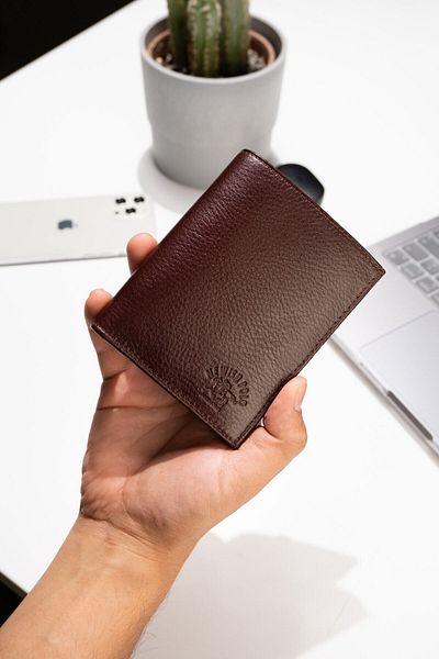 Newish Genuine Leather Brown Men's Wallet with Coin Compartment Polite Men's Wallet