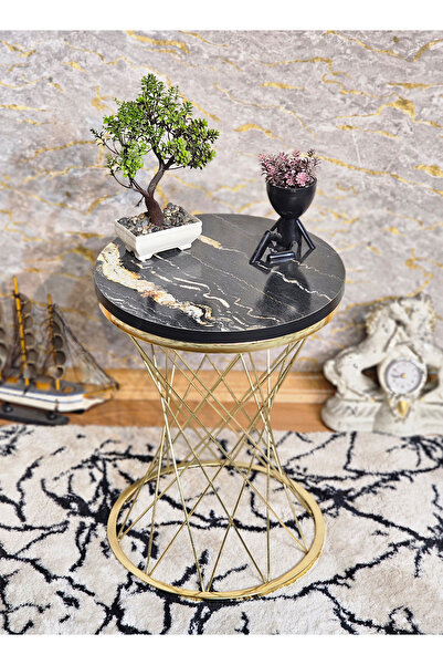 ZAFİR Gold Kaplama Pota Sehpa - Sehpa - Ahşap Sehpa - Metal Sehpa - Sunta Seh...