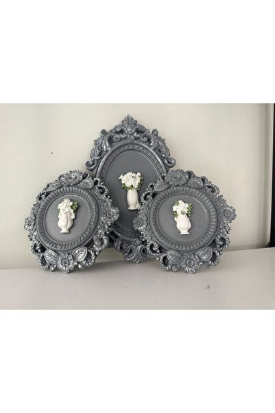 busraconcept Çiçekli çerçeveli 3 lü tablo set