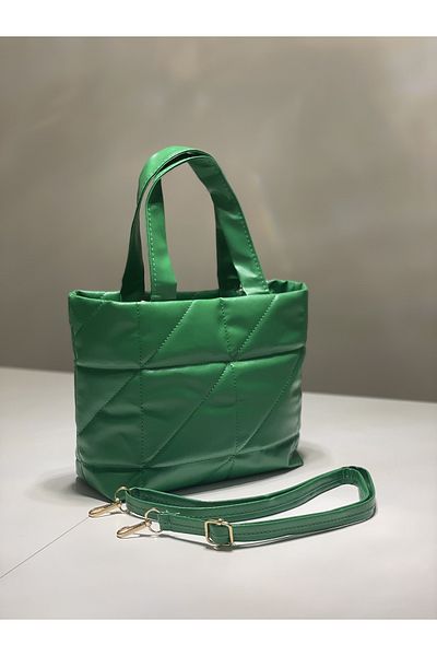 PurpleART Women's Grass Green Embossed Quilted Pouf Inflatable Faux Leather Shoulder Strap Tote Hand And Shoulder Bag