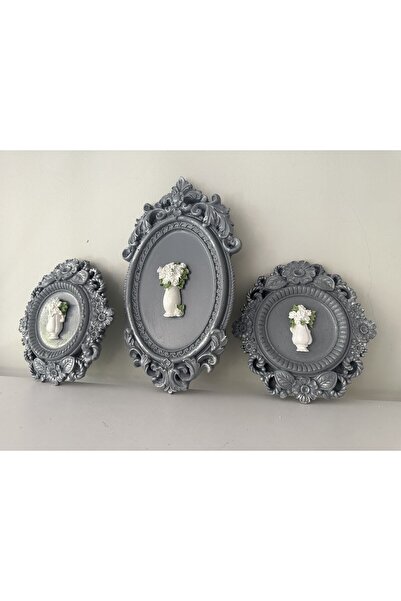 busraconcept Çiçekli çerçeveli 3 lü tablo set