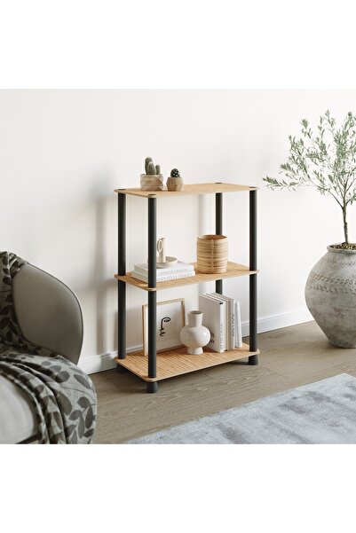 ATA HOME Çok Amaçlı 2 Raflı Ahşap Bambu Desen Modern Dekoratif Kitaplık Dosya Ev Ofis Rafı