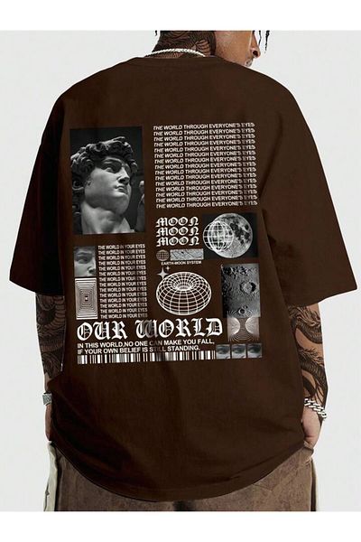 AFROGİYİM Ανδρικό μπλουζάκι Our World In Your Eyes με στάμπα Oversize