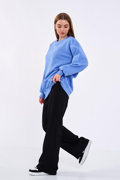 mmetalic Hanorac de damă, albastru, oversize, de bază, cu gât crew, din bumbac