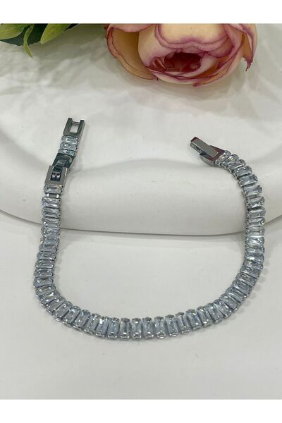 stainless steell سوار مرصع بأحجار الزركون بالكامل بتصميم الماس (16,5/18,5 سم)