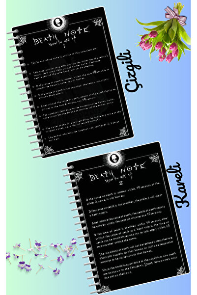 animeandyourworld Death note light yagami defter seti 2 adet A4 boyutu 21*30 çizgili + kareli 60 syf