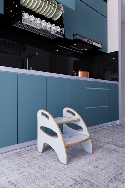 zeo wood design Montessori Çocuk Ve Yetişkin Basamak/Tabure/Yükseltici Meşe-B...