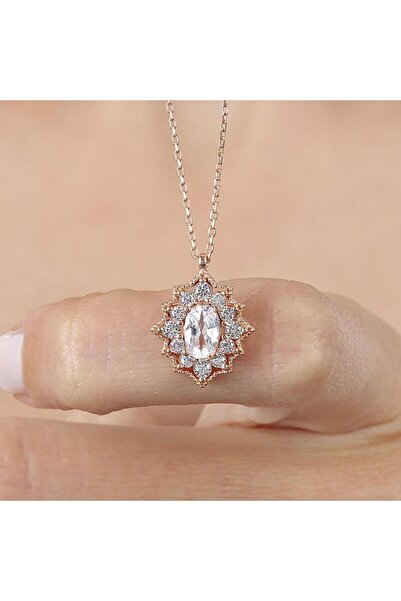 Mia Vento Işıltılı Bohem Güzellik Rose Renk Vintage Gümüş Kolye