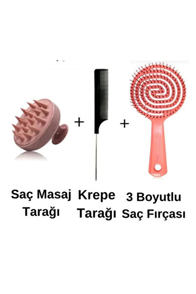 Acarlar Ticaret Pro Üç Boyutlu Oval Saç Fırçası Şekillendirici Tarak Krepe Şiş Tarağı Silikon Masaj Tarağı