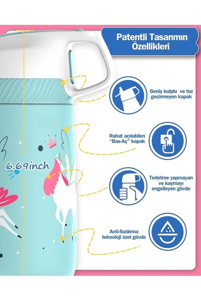Vagonlife VGN2055 Pembe Unicorn 350ML Pipetli Çelik Termos Matara