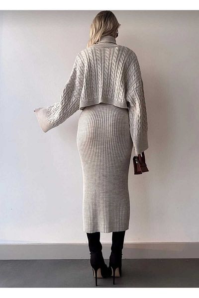 FLEX FASHION مجموعة فستان محبوك وسترة قصيرة ذات تصميم شعبي
