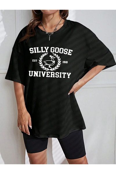 AFROGİYİM Μπλουζάκι Unisex Silly Goose Universty με στάμπα Oversize