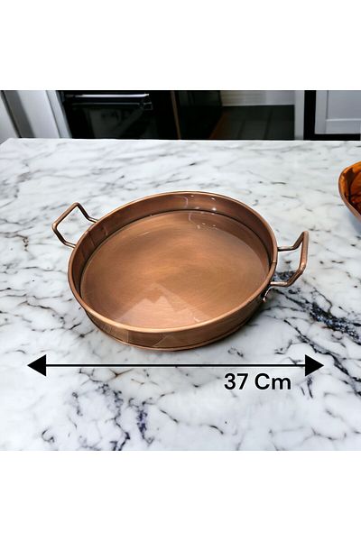 LUCKYHOMES Copper Plated Round Tray 37 Cm
