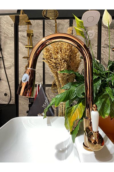 İSAOĞLU YAPI Copper Spiral Kitchen Faucet Bronze Sink Faucet Kitchen Faucet with Copper Hose