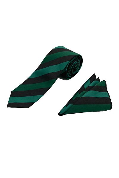 Brianze Green Black Striped Tie Handkerchief Set