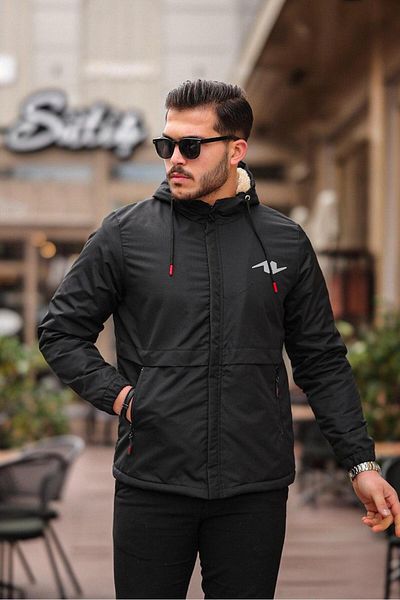 FLUEND MODA Palton de blană pentru bărbați, rezistent la apă și vânt