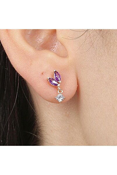 Mia Vento Ametist Taşlı Işıltı Tomurcuğu Rose Renk Gümüş Küpe