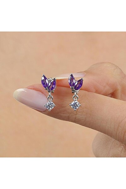 Mia Vento Ametist Taşlı Işıltı Tomurcuğu Gümüş Küpe