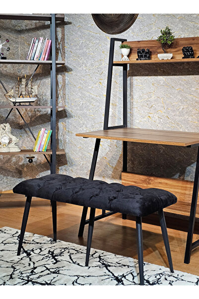 ZAFİR Siyah Boyalı Siyah Oturaklı Metal Sivriltme Ayaklı Babyface Puf & Bench & Oturak