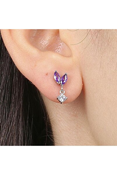 Mia Vento Ametist Taşlı Işıltı Tomurcuğu Gümüş Küpe