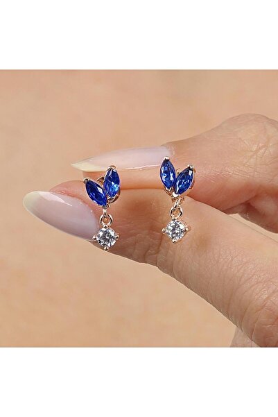 Mia Vento Safir Taşlı Işıltı Tomurcuğu Rose Renk Gümüş Küpe