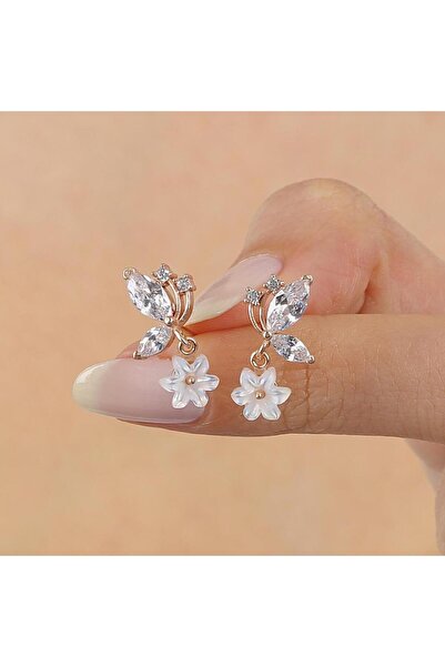 Mia Vento Kelebek Neşesi Manolya Çiçeği Rose Renk Gümüş Küpe