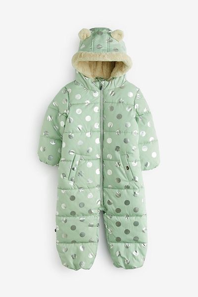 Next Baby Mint Green Full Fleece Lined Water Resistant Snow Jumpsuit