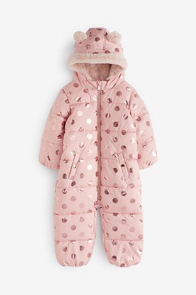Next Baby Pink Full Fleece Lined Water Resistant Snow Jumpsuit