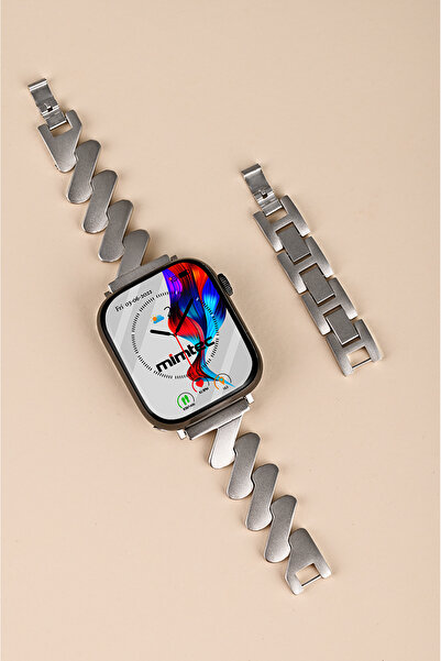 mimtec Apple Watch 4 5 6 7 8 9 10 Se 42 44 45 46 49 Mm Uyumlu Metal Kordon Kayış Zigzag Tasarım