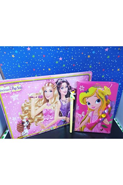 Parkkırtasiye HEDİYELİK BARBİLİ LÜKS GÜNLÜK ÇİZGİLİ+YABBOZ+IŞIKLI JEL KALEM 3...