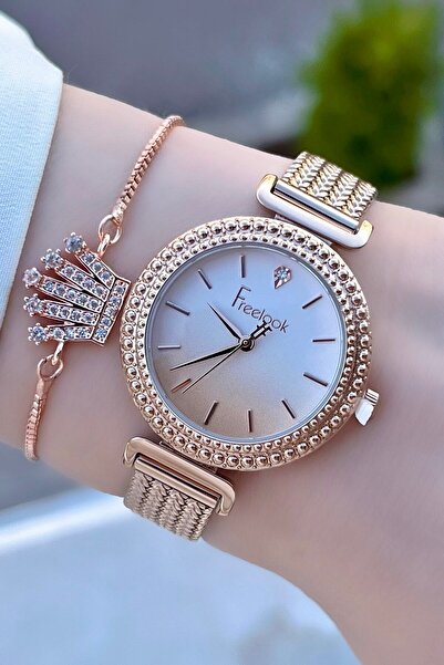 Freelook Bakır Renk Çelik Kordon 5 Atm Su Geçirmez Kadın Kol Saati