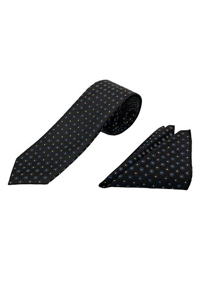 Brianze Brown Cream Blue Patterned Tie Handkerchief Set