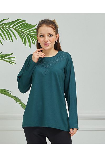 Fresh&Moda Bluză de damă din bumbac pieptănat de vârstă mijlocie, cu broderie zilnică