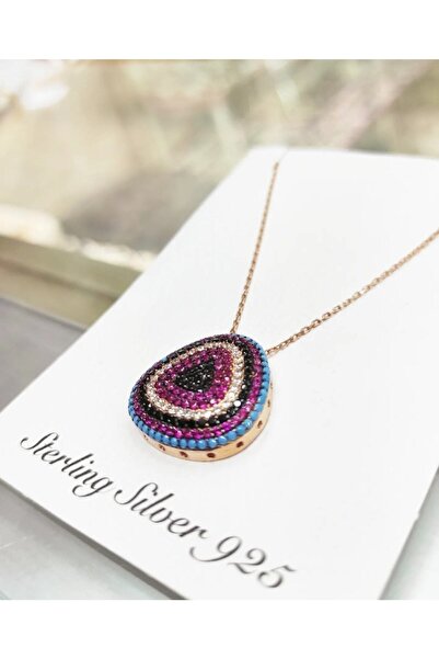Oriental Kuyumculuk Jewellery Renkli Nazarlık Gümüş Rose Kolye