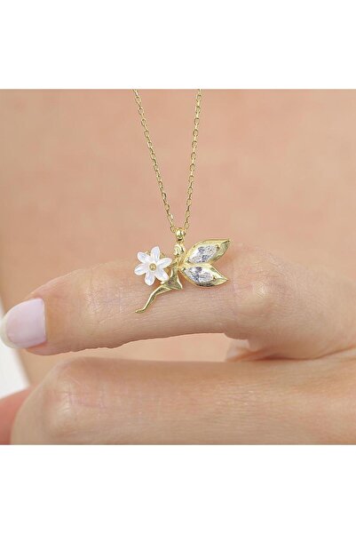 Mia Vento Manolya Çiçeği Masumiyet Perisi Gold Renk Flowers Gümüş Kolye