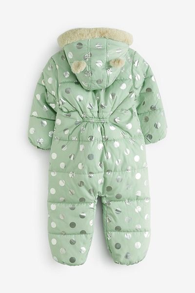 Next Baby Mint Green Full Fleece Lined Water Resistant Snow Jumpsuit