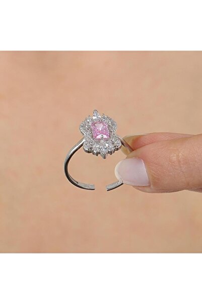 Mia Vento Pink Taşlı Işıltı Klasiği Vintage Gümüş Yüzük