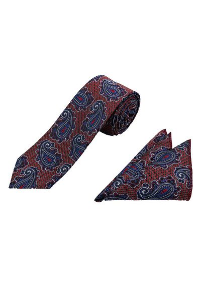 Brianze Red Blue Shawl Pattern Tie Handkerchief Set