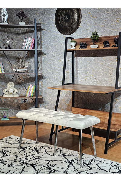 ZAFİR Krom Metal Krem Oturaklı Sivriltme Ayaklı Babyface Puf & Bench & Oturak